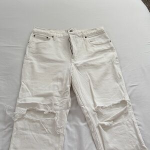 Abercrombie & Fitch White Distressed Straight Leg Jeans